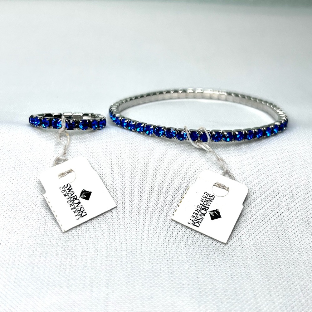 Swarovski Components Stretch Blue Crystal Bracelet & Ring Set